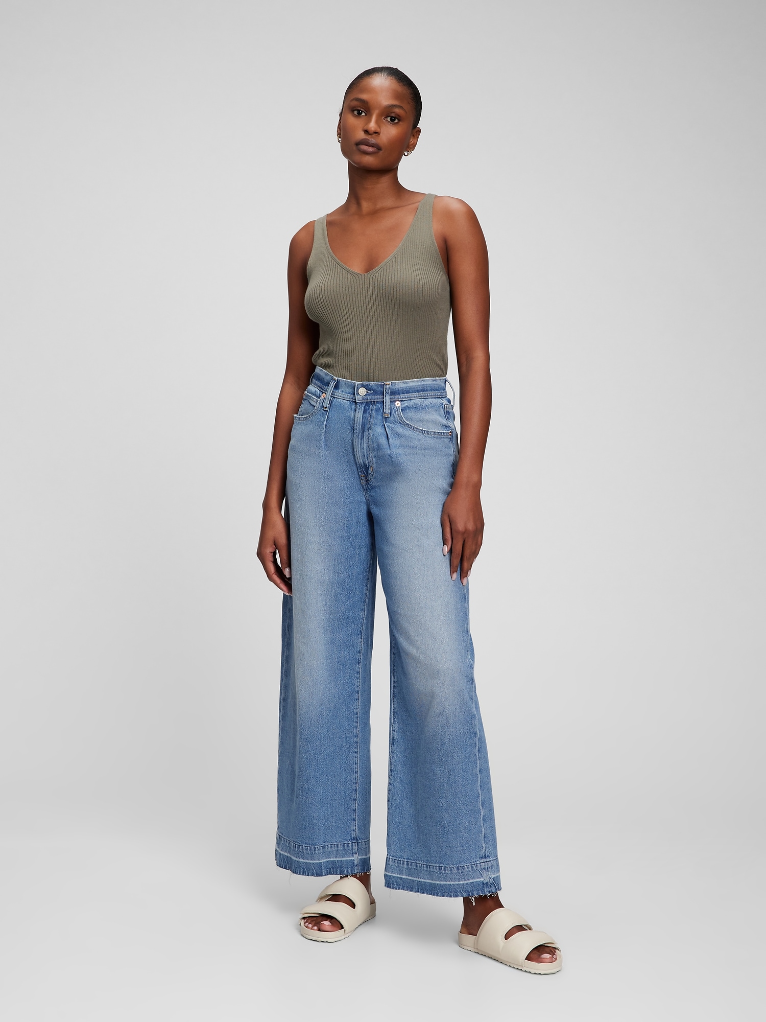 Double V-Neck Rib Tank Top