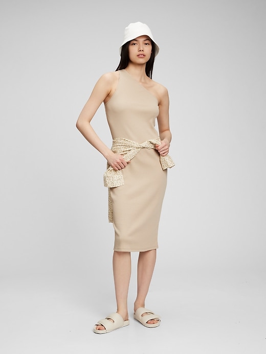 Image number 1 showing, Rib One-Shoulder Midi Dress