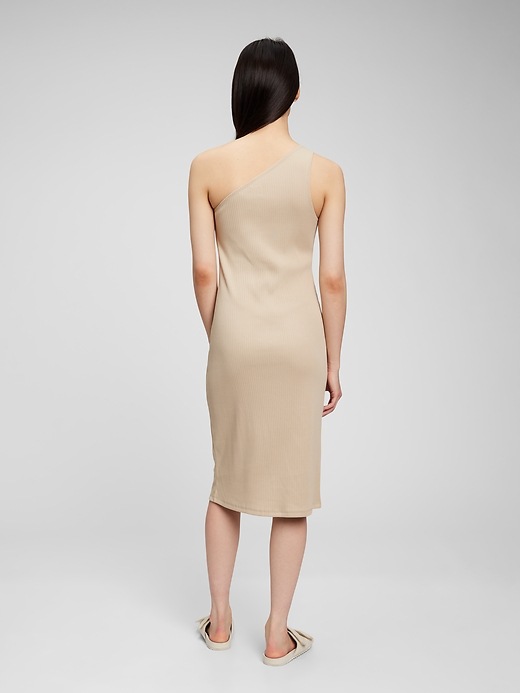2 of 8 showing, with the color sand beige of product Rib One-Shoulder Midi Dress