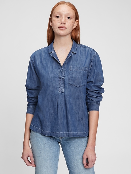 Image number 1 showing, 100% Organic Cotton Denim Popover Shirt