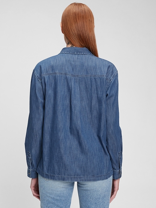 2 of 8 showing, with the color medium indigo of product 100% Organic Cotton Denim Popover Shirt
