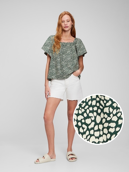 1 of 8 showing, with the color green print of product Flutter Sleeve Top