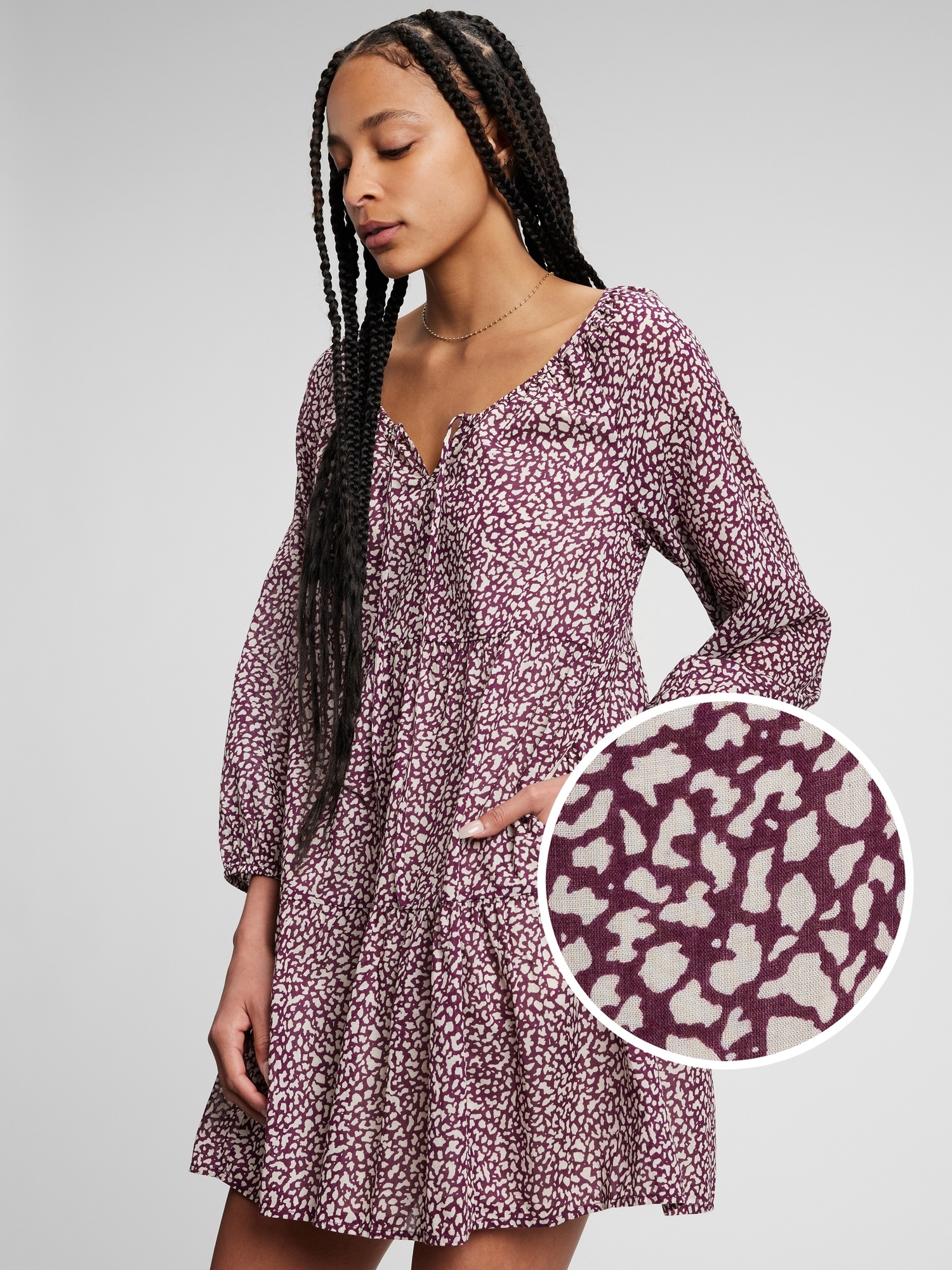 Gap Tie-front Tiered Mini Dress In Purple Print