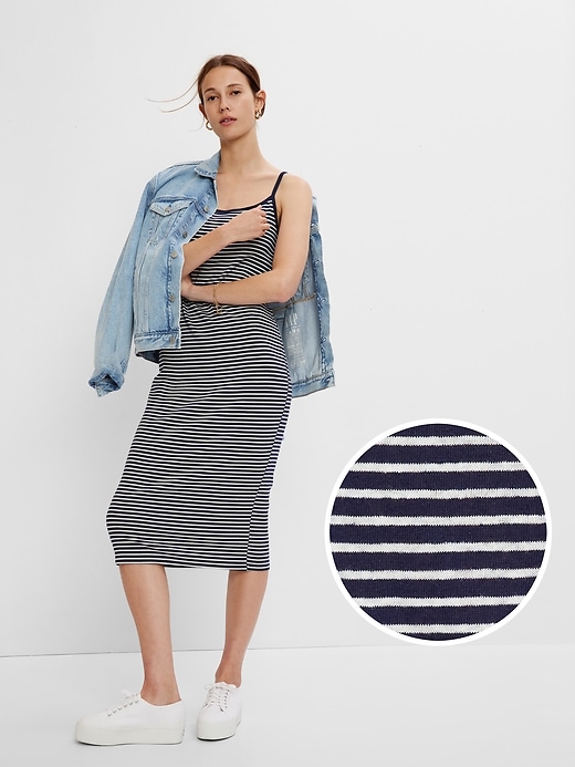 1 of 8 showing, with the color navy blue & white stripe of product Modern Cami Midi Dress