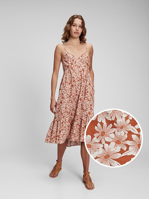 1 of 8 showing, with the color brown floral of product Deep V-Neck Cami Midi Dress