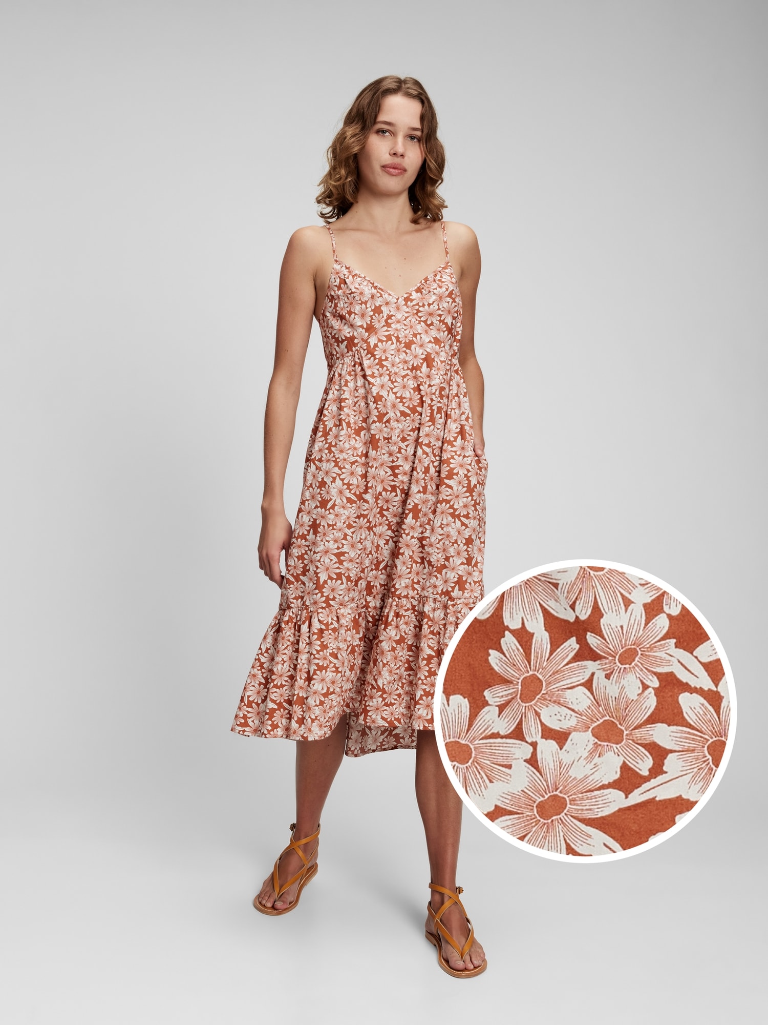 Deep V Neck Cami Midi Dress Gap