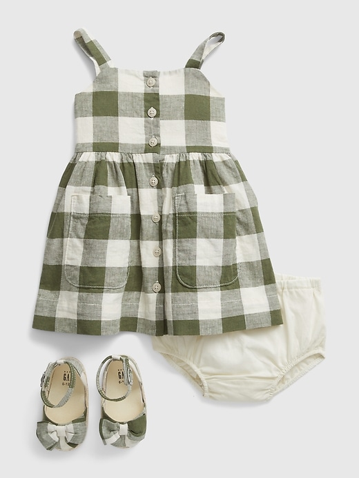 Baby Linen-Cotton Plaid Dress and Shoe Set | Gap