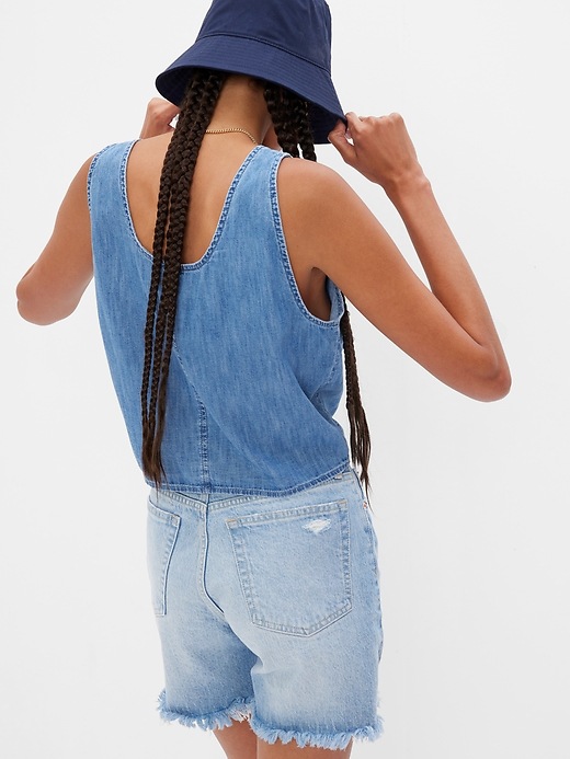 Image number 2 showing, Denim Cropped Knot Tank Top with Washwell