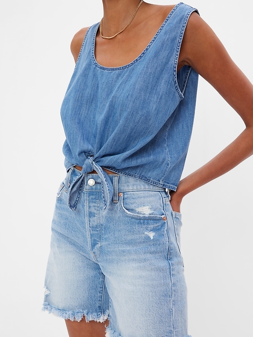 Image number 3 showing, Denim Cropped Knot Tank Top with Washwell