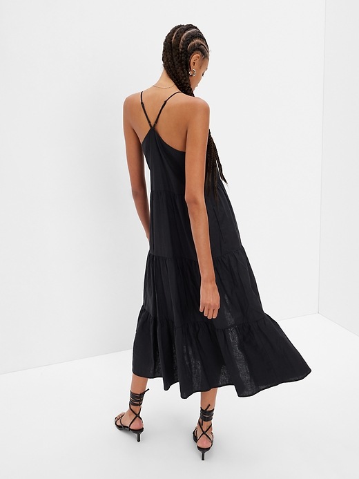 2 of 8 showing, with the color black of product Linen Blend Button-Front Cami Maxi Dress