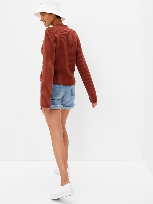 2 of 8 showing, with the color burnt russet red of product Chunky Rib Pocket Cardigan