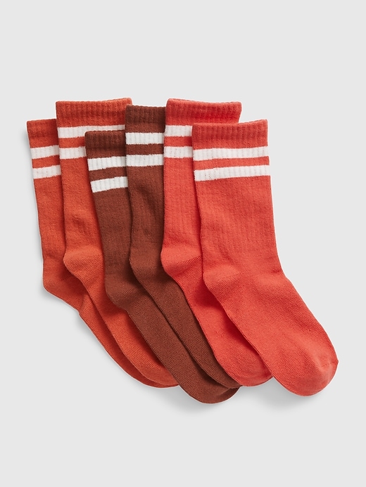 1 of 8 showing, with the color ORANGE STRIPE of product Kids Organic Cotton Stripe Crew Socks (3-Pack)
