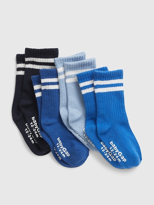 1 of 8 showing, with the color blue stripe of product Toddler Organic Cotton Stripe Crew Socks (4-Pack)