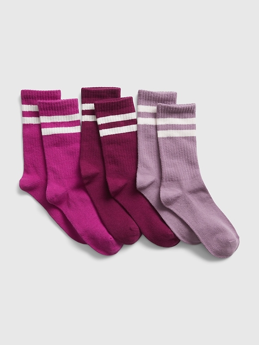 1 of 8 showing, with the color PURPLE STRIPE of product Kids Organic Cotton Stripe Crew Socks (3-Pack)