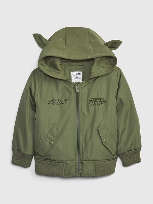 1 of 8 showing, with the color desert cactus green of product Baby & Toddler Star Wars Grogu Bomber Jacket