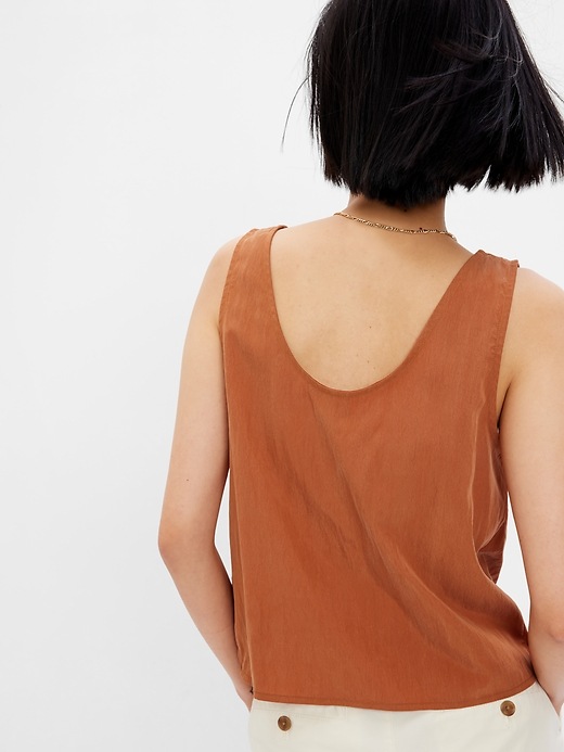 2 of 8 showing, with the color rusty brown of product TENCEL™ Lyocell Cropped Knot Tank Top
