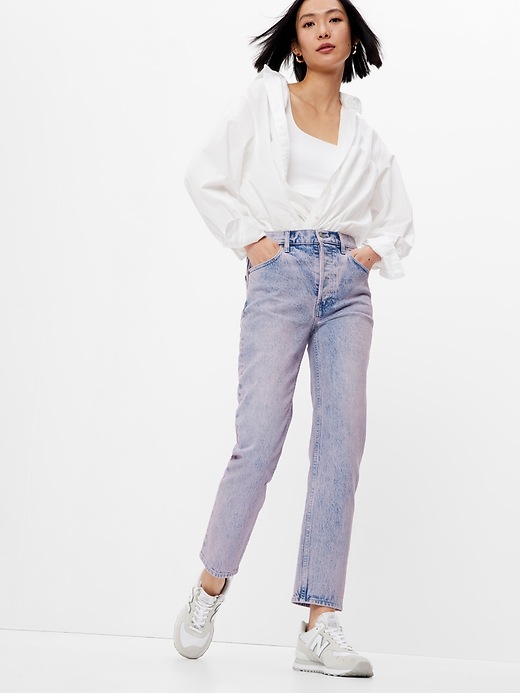 1 of 8 showing, with the color marble wash of product High Rise Cheeky Straight Jeans with Washwell