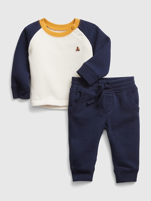 1 of 8 showing, with the color dark night of product Baby Organic Cotton Raglan Outfit Set