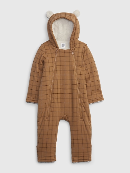 1 of 8 showing, with the color HOLIDAY BROWN of product Baby Sherpa Bear One-Piece