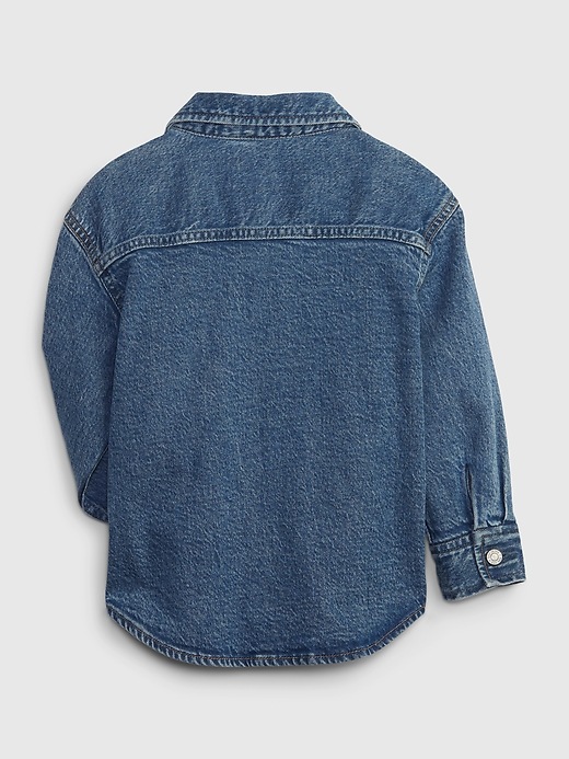 2 of 8 showing, with the color medium wash of product Toddler Oversized Denim Shirt with Washwell
