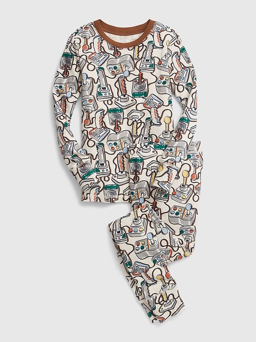 1 of 8 showing, with the color beige of product Kids Organic Cotton Gamer PJ Set