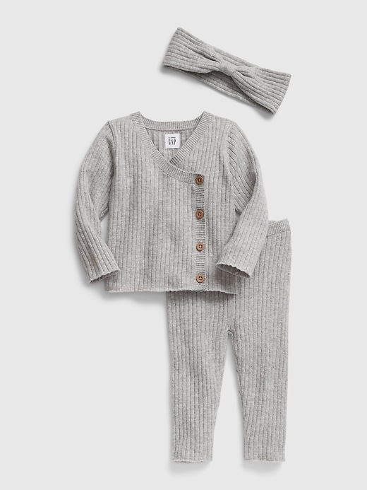 1 of 8 showing, with the color grey heather of product Baby Rib Sweater Outfit Set