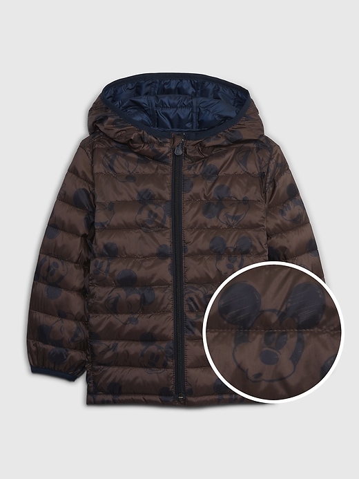 1 of 8 showing, with the color WOODSY BROWN of product babyGap &#124 Disney 100% Recycled Mickey Mouse Lightweight Puffer Jacket