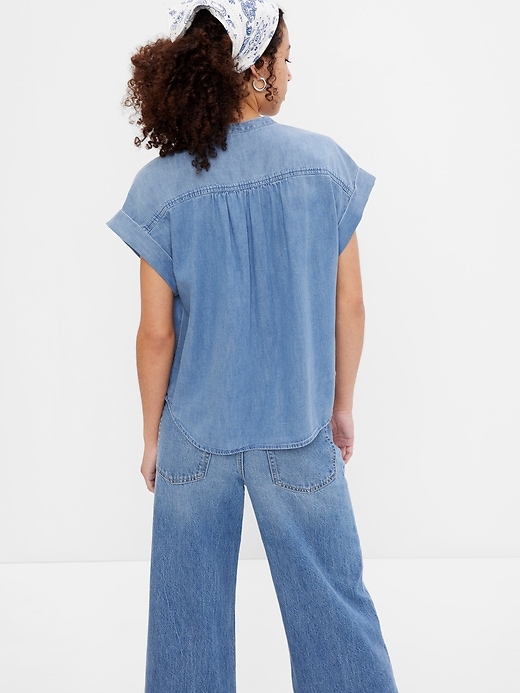 Image number 2 showing, Denim Shirred Button-Front Shirt with Washwell