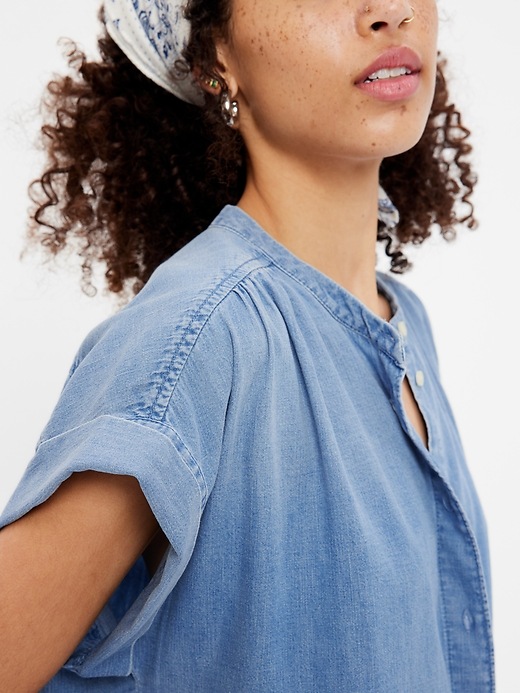 Image number 3 showing, Denim Shirred Button-Front Shirt with Washwell
