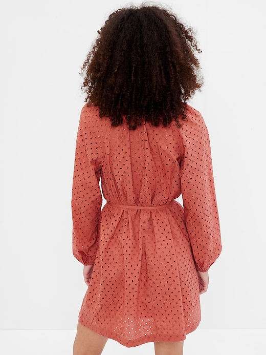 2 of 8 showing, with the color cedarwood brown of product Eyelet Mini Dress