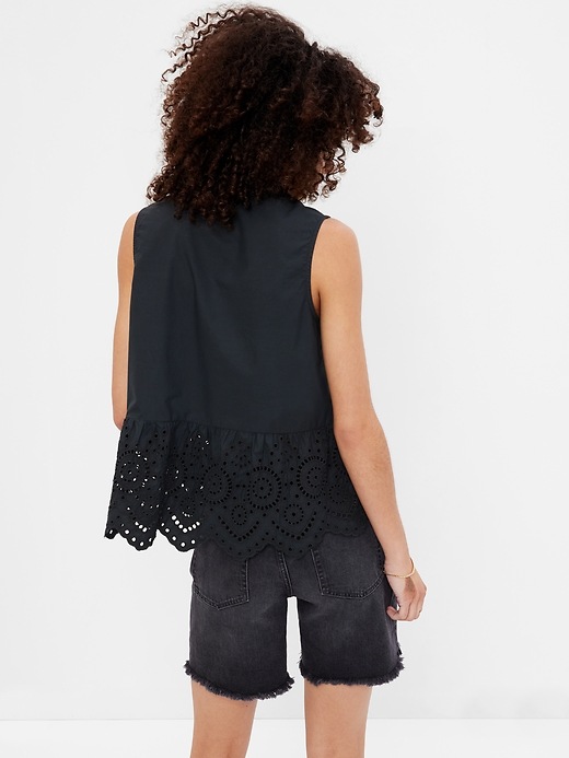 2 of 8 showing, with the color black of product Peplum Eyelet Top