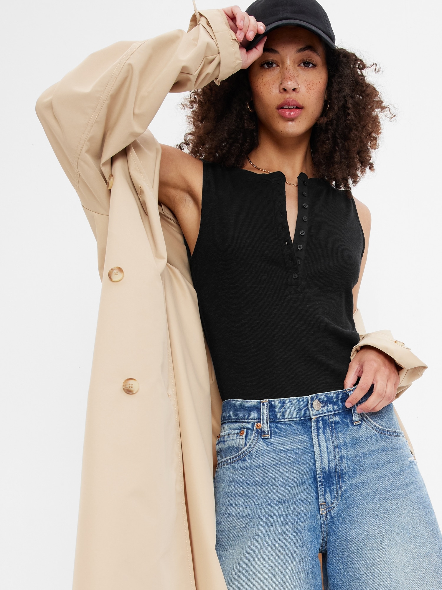 Slub Henley Tank Top Gap