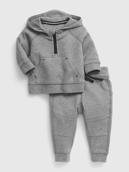 1 of 8 showing, with the color grey heather of product Baby Fit Tech Hoodie and Joggers Set