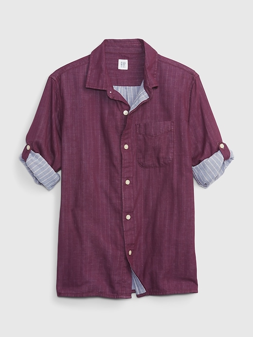 1 of 8 showing, with the color burgundy of product Kids Button-Down Shirt
