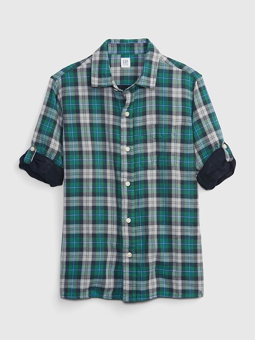 1 of 8 showing, with the color blue plaid of product Kids Button-Down Shirt