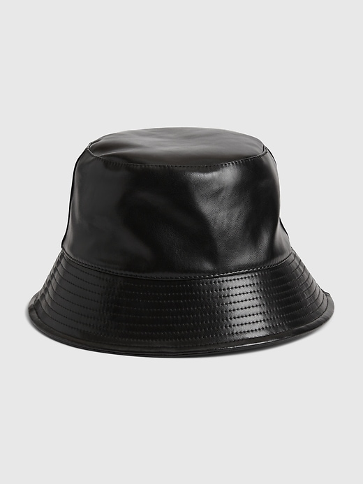 1 of 8 showing, with the color true black of product Vegan Leather Bucket Hat