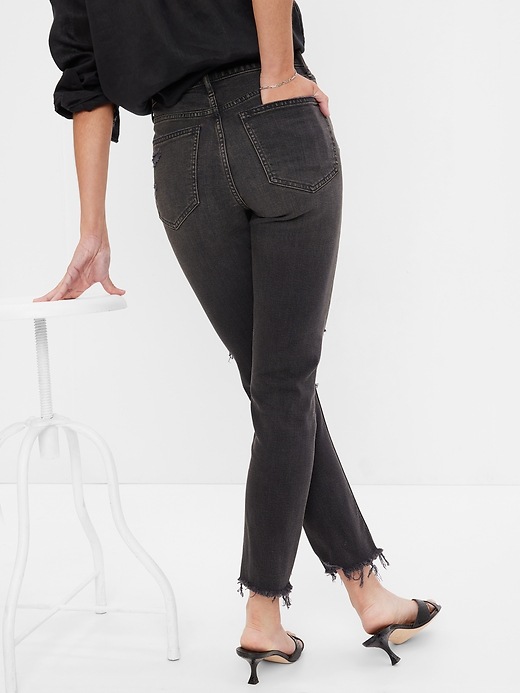 2 of 8 showing, with the color black destroy wash of product High Rise Vintage Slim Jeans