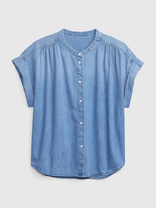 Image number 6 showing, Denim Shirred Button-Front Shirt with Washwell