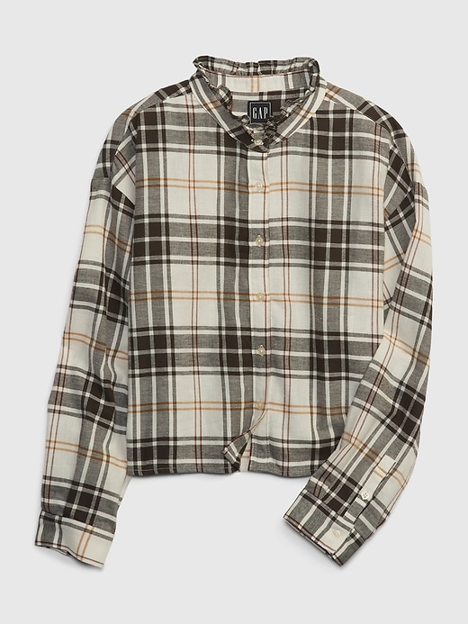 1 of 8 showing, with the color neutral plaid of product Kids Ruffle Plaid Shirt