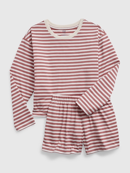 1 of 8 showing, with the color pink stripe of product Kids 100% Recycled Stripe PJ Shorts Set