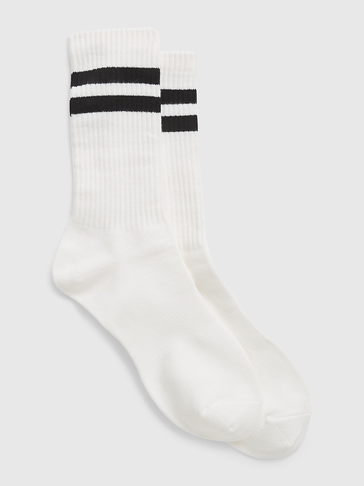 1 of 8 showing, with the color white w black stripes of product Stripe Quarter Crew Socks