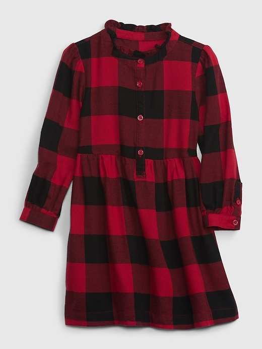 1 of 8 showing, with the color RED BUFFALO PLAID of product Toddler Ruffle Plaid Dress