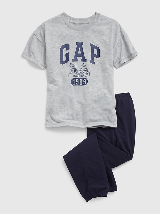 1 of 8 showing, with the color light heather gray of product GapKids &#124 Sesame Street 100% Recycled Gap Logo PJ Set