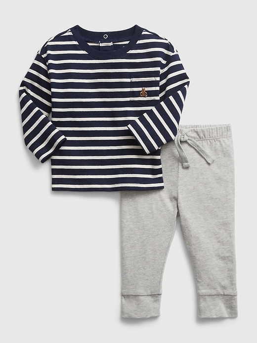 1 of 8 showing, with the color dark night of product Baby Organic Cotton Mix and Match Pocket T-Shirt Outfit Set