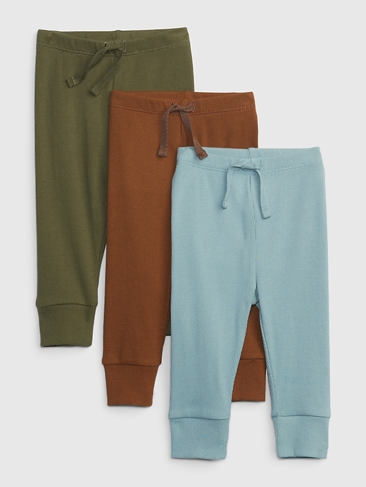 1 of 8 showing, with the color mineral blue of product Baby 100% Organic Cotton Rib Pants (3-Pack)