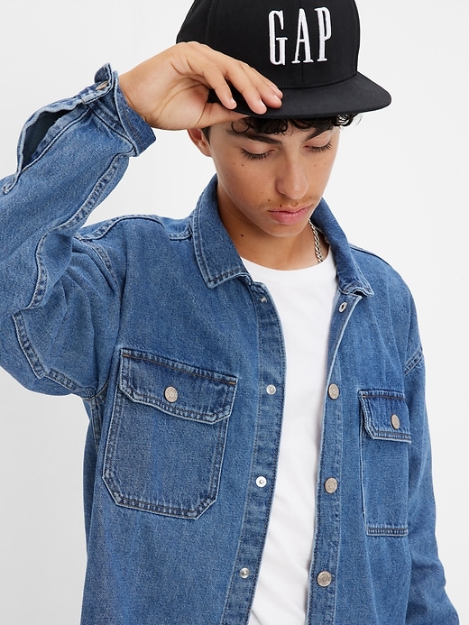 2 of 8 showing, with the color medium wash of product Teen Oversized Denim Shirt Jacket with Washwell