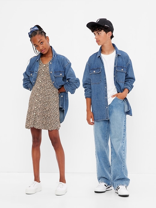1 of 8 showing, with the color medium wash of product Teen Oversized Denim Shirt Jacket with Washwell