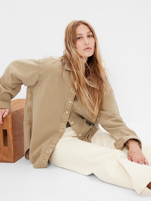 1 of 8 showing, with the color new sand beige of product Khaki Big Shirt with Washwell