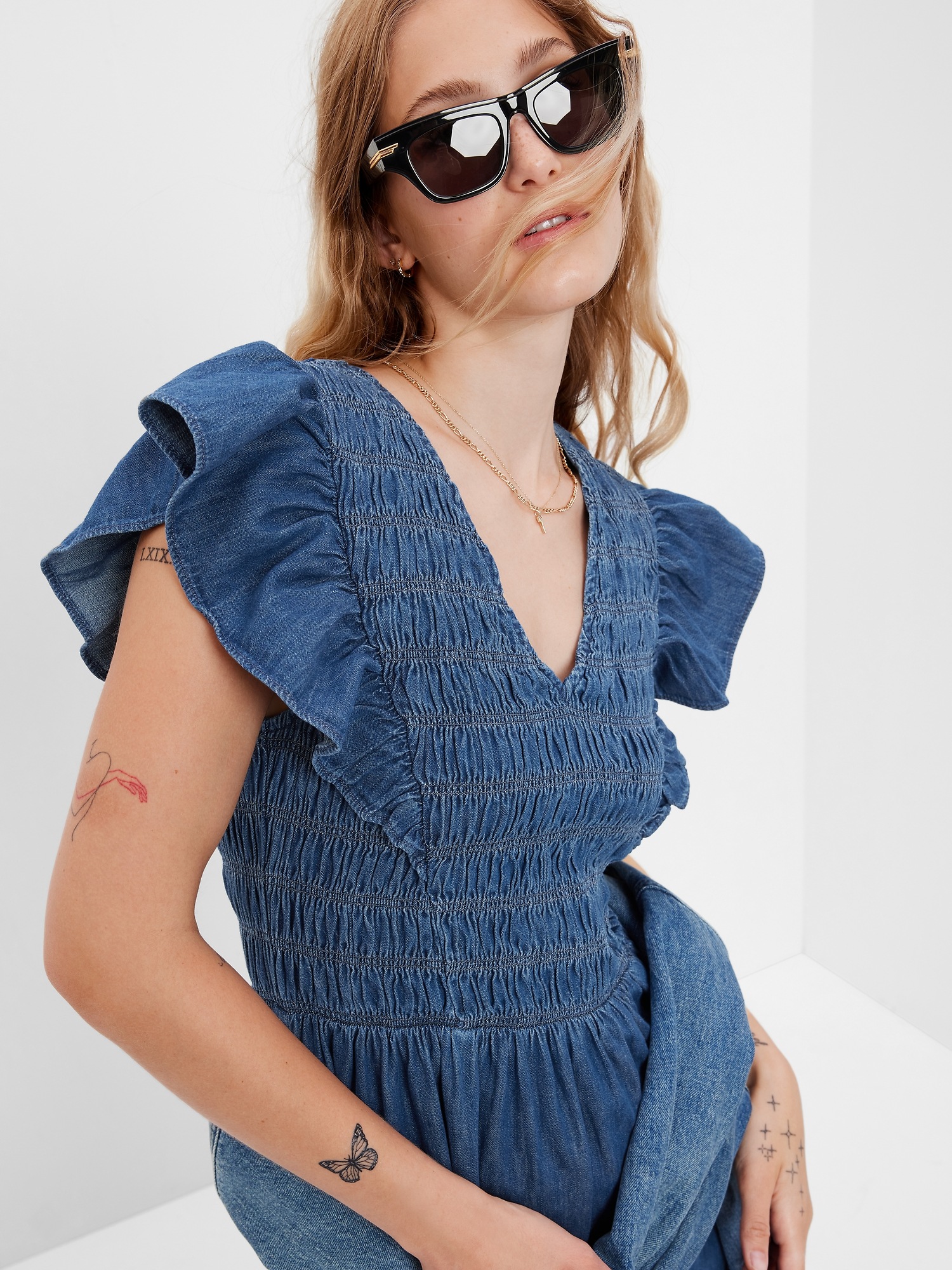 Organic Cotton Smocked Flutter Sleeve 