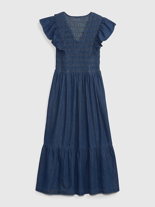 100% Organic Cotton Smocked Flutter Sleeve Denim Midi Dress with Washwell |  Gap
